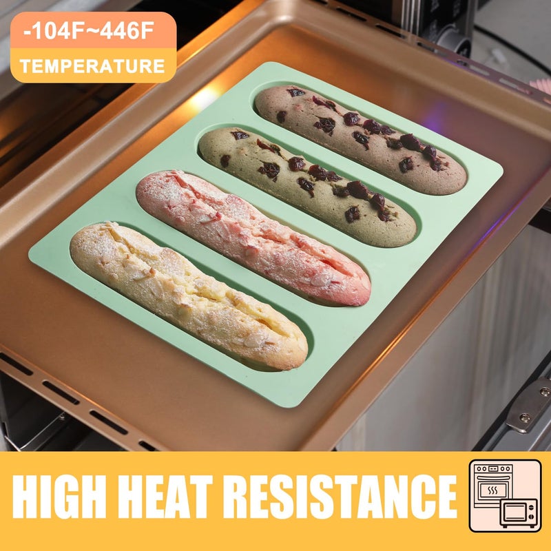 QELEG 2 Pcs Eclair Silicone Molds Hot Dog Bun Granola Bar Mold Nonstick & Heat proof Baking Pan Bread Mold for Homemade Hotdog Bun Rolls - Image 5
